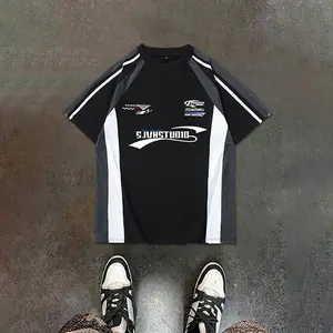 Men’s Summer Lightweight Breathable Motorcycle Racing T‑Shirt, Short Sleeve, Patchwork Colorblock Casual Loose Fit Versatile Sports Top for Men