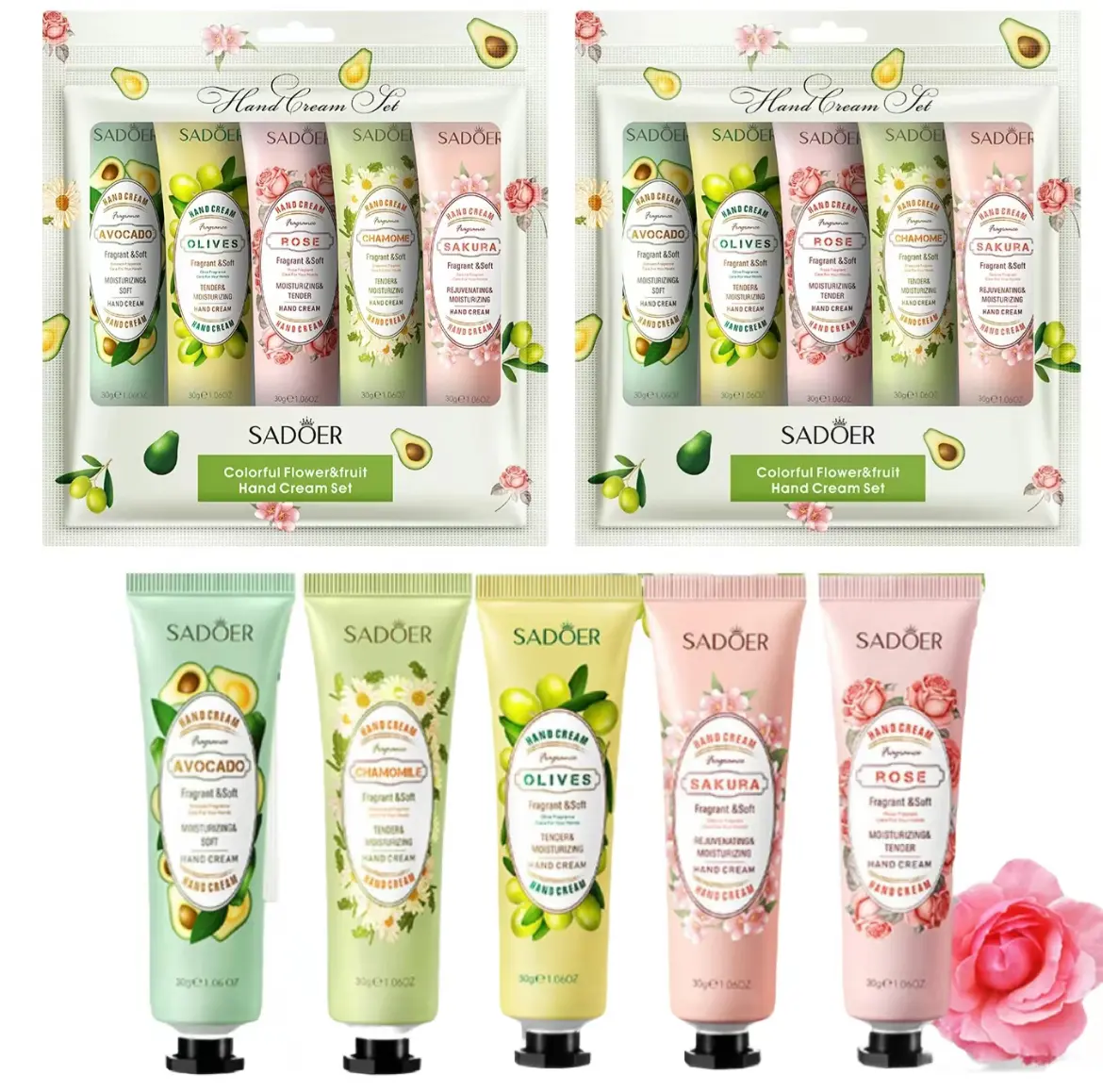 Women's Hand Cream Gift Set, Travel Size Lotion for Dry Skin, Perfect for Moms, 5 Pieces/box, 30g Each hand cream Scent Hydrating Hand Cream