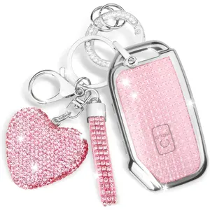 New Upgrade for Kia Key Fob Cover,Compatible with Kia Soul Forte Telluride K5 Seltos NIRO Sportage Sorento,5 Buttons TPU for Kia K5 Key Fob Cover with Silver Edge (B-Pink)