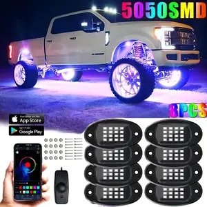 8-Pod RGB LED Rock Lights Kit with Smart APP - IP67 Waterproof Underglow Lights, 16 Million Colors, 12V for UTV, ATV, Jeep, Truck, Off-Road Vehicles