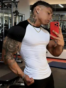 Men's Running Sports Gym Top, Casual Breathable Tight-Fit Short Sleeve, Elastic Quick-Dry T-Shirt, Comfortable Athletic Wear