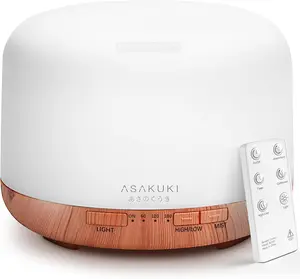 ASAKUKI Essential Oil Diffuser for Home, 500ML Aromatherapy Diffuser Humidifier with Remote Control, 7 Color LED Lights, Quiet Cool Mist Diffuser for Bedroom, Office (Yellow)