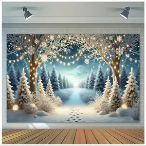 1pc Winter Wonderland Snow Scene with Lights Backdrop, 8x6ft/244x183cm, Versatile Polyester Fabric for Living Room, Bedroom, Office, Outdoor, Photo Shoot, Studio & Party Decor - No Power Needed, Ideal Festive Gift Banners