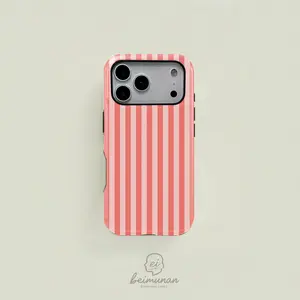 1PC Coral Pink Striped Print Phone Case Cover, Rugged Shockproof 2in1 Protective Shell for iPhone 17 16 15 14 13 12 Pro Max, Samsung Galaxy S25 S24 S23 S22 Ultra Series Holiday Gift Minimalist Fashion Case
