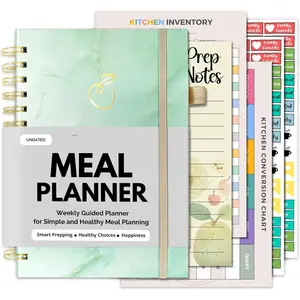 Meal Planner with Grocery List - Undated Weekly Menu  Meal Prep Notebook for Women  Men,  Eating   Planner, 52-Week Spiral Bound Journal, Mint