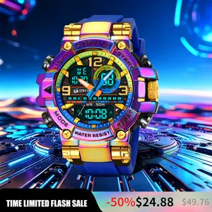 Men’s colorful punk-style digital watch, launch sale, multifunctional, waterproof, dual display. Trendy sports wristwatch—perfect for birthday, Christmas, and Valentine’s Day gifts-S8025