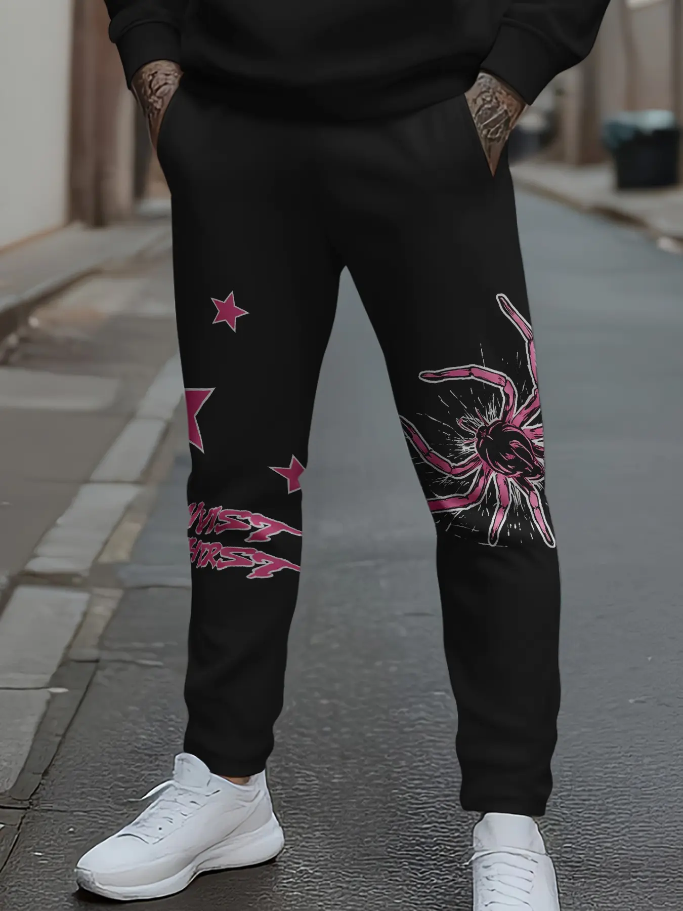 Men's & Spider Pattern Joggers, Trendy Spider & Stars Casual Sport Pants, All Season Fitted Style