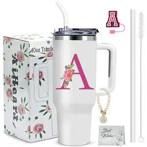 Monogrammed Gifts for Women,Wife,Initial Cup,Personalized for Birthday Gifts,Halloween,Thanks giving Day,Custom Tumbler with Handle 40oz-A