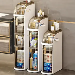 Slim Bathroom Storage Cabinet. Narrow Plastic Drawer Organizer with Tissue Box and Wheels, Waterproof Gap Bathroom Floor Cabinet with Handles for Small Space Kitchen Laundry Room