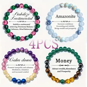 4PCS Handmade Bracelets - Attract Wealth, Bring Good Luck & Triple Protection, Emotional Balance | Unisex Crystal Jewelry Gift