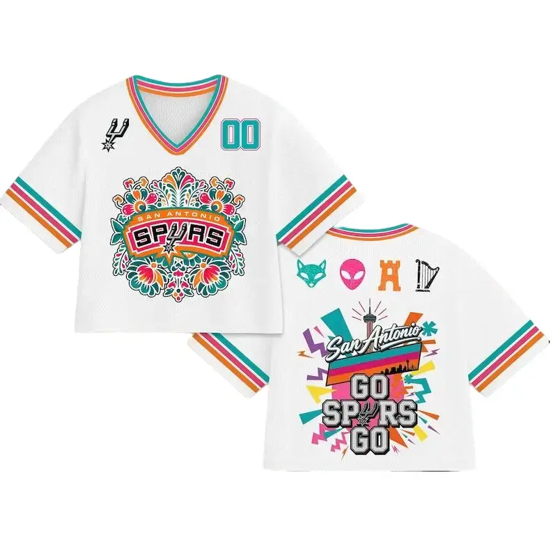 San Antonio Spurs Croptop Football Jersey, Women Sports Crop Jersey, Basketball Fan Game Day Outfit, Fiesta Colors NBA Fan Shirt