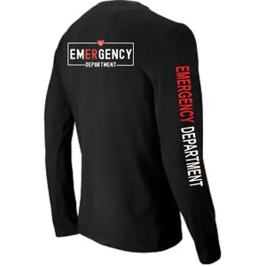 Emergency Department Customized Unisex Long Sleeve T-Shirt for ER Nurse Tech Department Nurses Graduation Gift Black Crew Neck Tee Tops Womenswear Fitted Crewneck Tops Streetwear Crew Neck Design