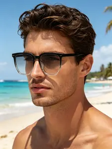 Black to Clear Gradient Eyeglasses Frame for Men Women, Square Oversized Clear Lens Glasses, Anti Blue Light Spectacles, Stylish Eyewear for Students Daily Wear