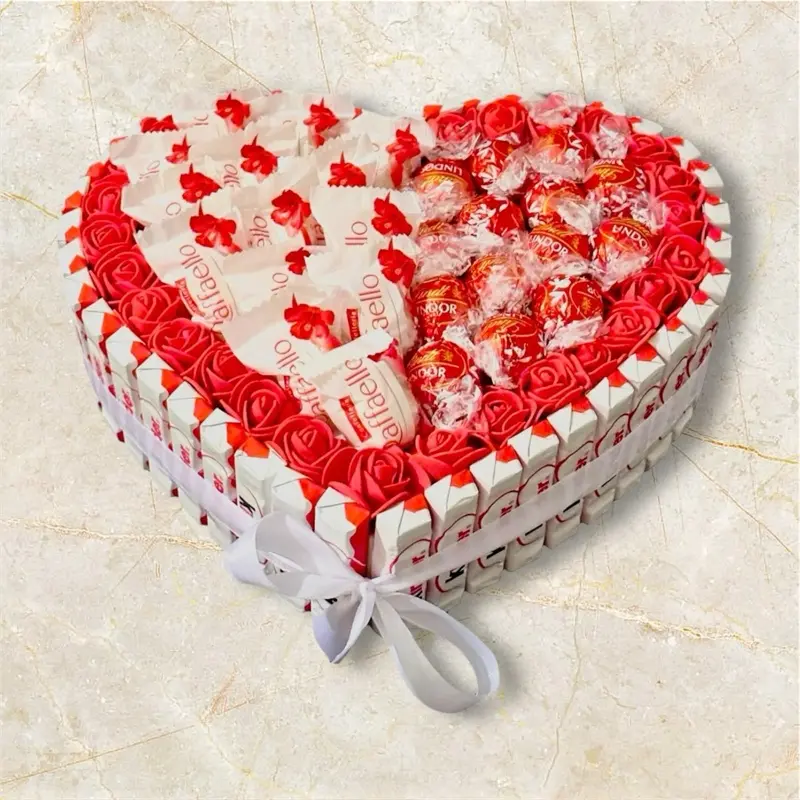 Red Kinder Chocolate Heart Box Arrangement ️ Red Kinder Chocolate Heart Box Arrangement ️