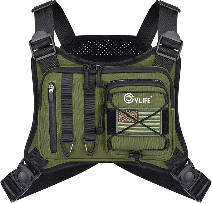 [Hot]Outdoor Chest Bag for Men, Tactical Chest Pack, Adjustable Running Vest Bag, Lightweight Anti-theft EDC Rig for Hiking(Green)