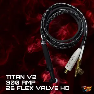 TITAN V2 300 AMP TIG Rig 26 Flex Valve Torch Head HD - 300-Amp, 12' Premium Lead, Lightweight Argon Hose, 350-Amp Cam Lock, Brass Valve