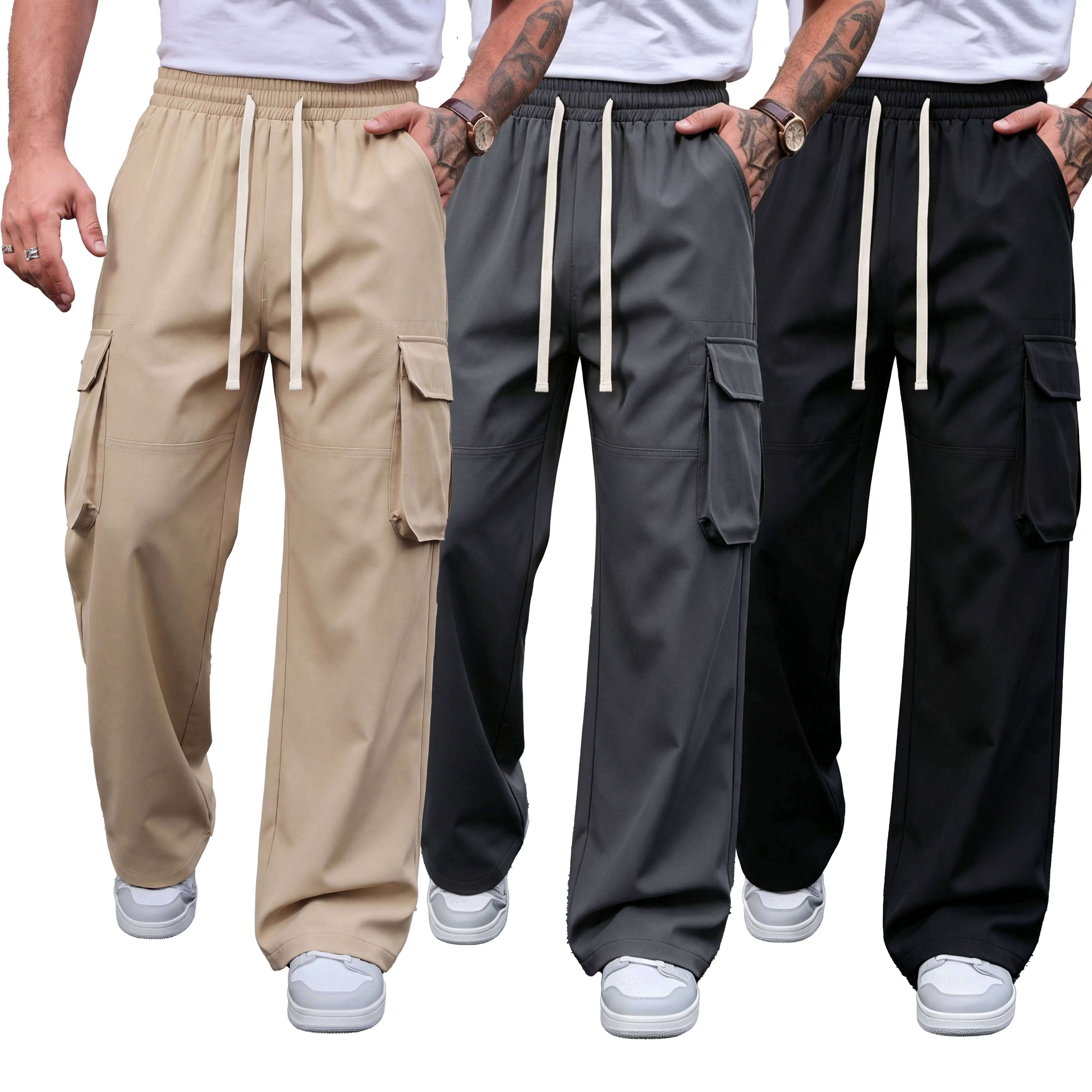 Men’s loose-fit cargo pants available in packs of 1/2/3, oversized baggy streetwear trousers with multiple side pockets, trendy casual utility pants, comfortable fashion pants for young men and streetwear lovers