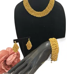 Indian 24-carat Gold Plated Necklace Set with Bracelet