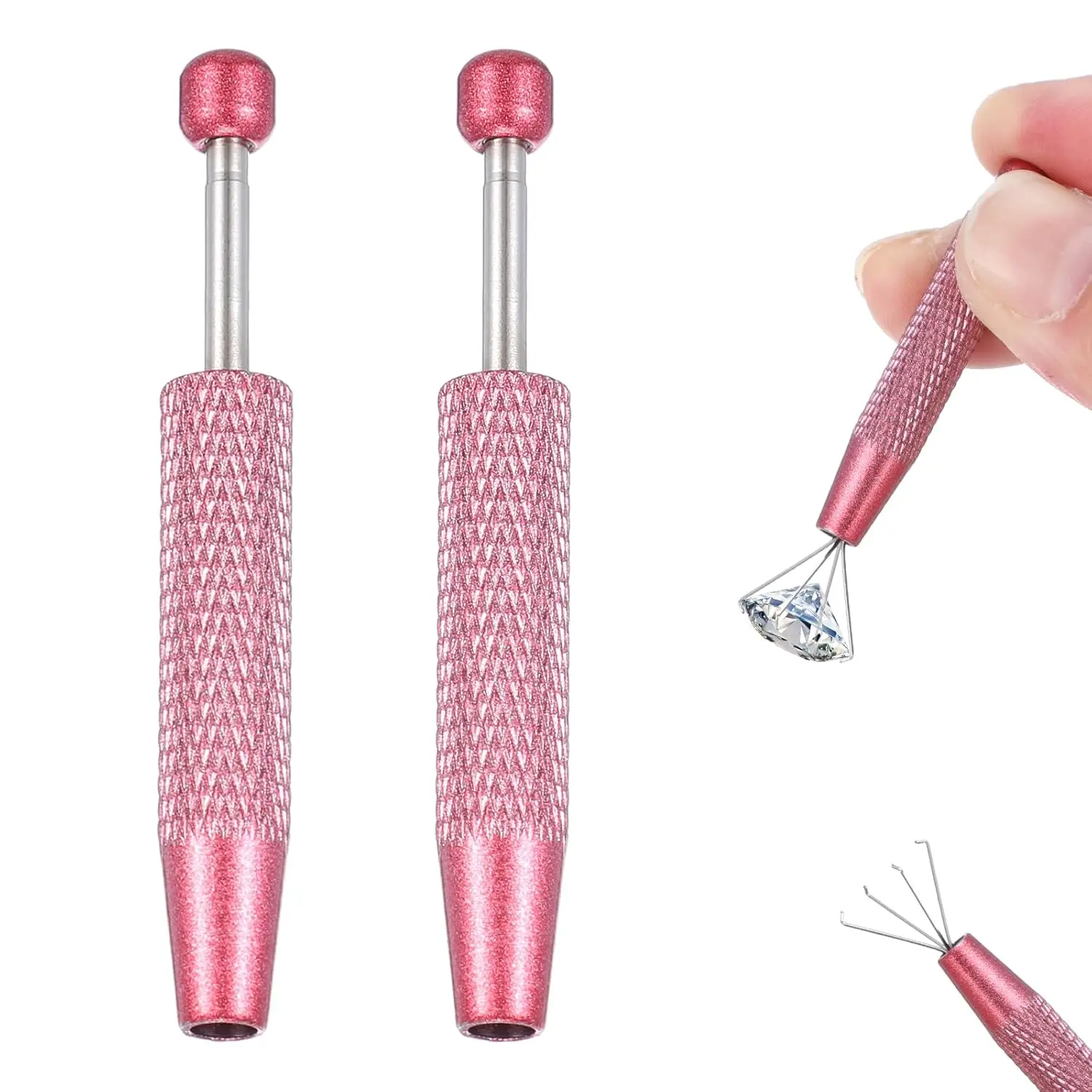 Swiilpo 2 Pcs Piercing Ball Grabber Tool - 6cm/2.36in Metal Stainless Steel 4-Claws Tweezers, 15*10.5*1cm Mini Grabber Pen Jeweler Pickup Tool for Jewelry Craft (Pink)