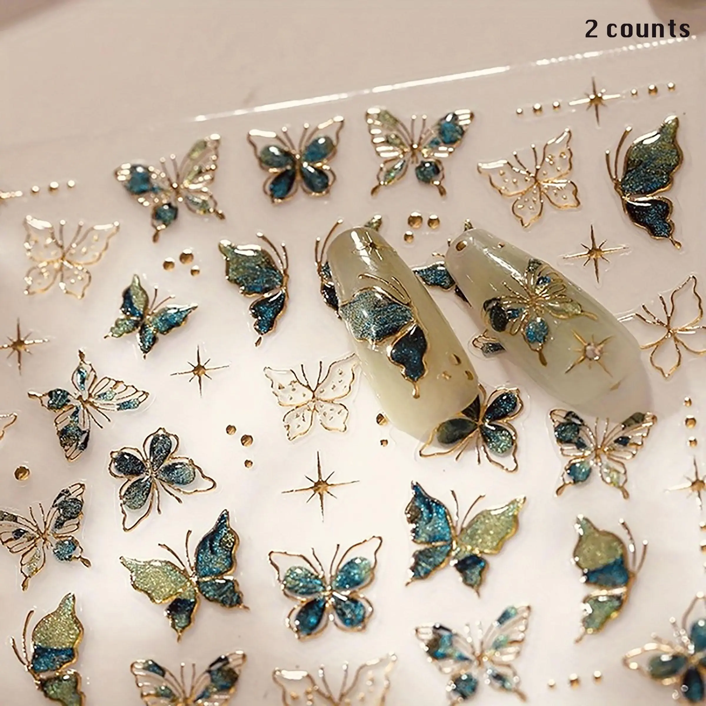 Butterfly Pattern Nail Art Sticker, 2 Counts Self-adhesive Nail Decals, DIY Nail Art Decoration for Women & Girls