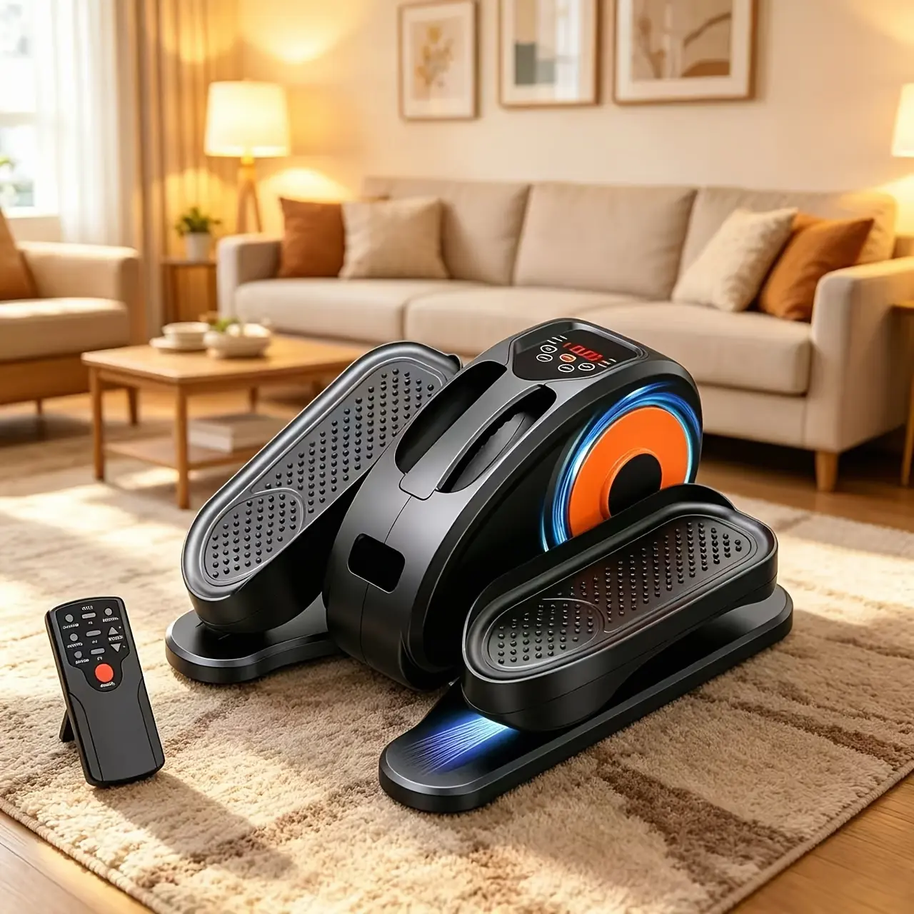 Under Desk Elliptical Machine - Fully Assembled, Quiet Portable Seated Pedal Exerciser with Remote Control & 12 Adjustable Speeds for Effortless Home Workouts