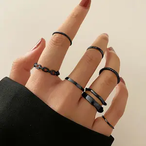 Women's 7-Piece Minimalist Artificial Gemstone Ring Set - Stackable, Elegant Modern Design, Sleek Smooth Hoops, Versatile Contemporary Twist, Universal Jewelry for Index Finger, Stackable Rings, Minimalist Rings