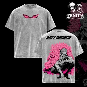 Limited Doflamingo Smile - One Piece OP 1.111 Oversized Washed Tee, Retro Unisex Graphic 90s Vintage Anime Manga Acid Washed Lightweight Cotton Washed Tee, Gift For Anime Fan, Anime Y2K Streetwear T-Shirt