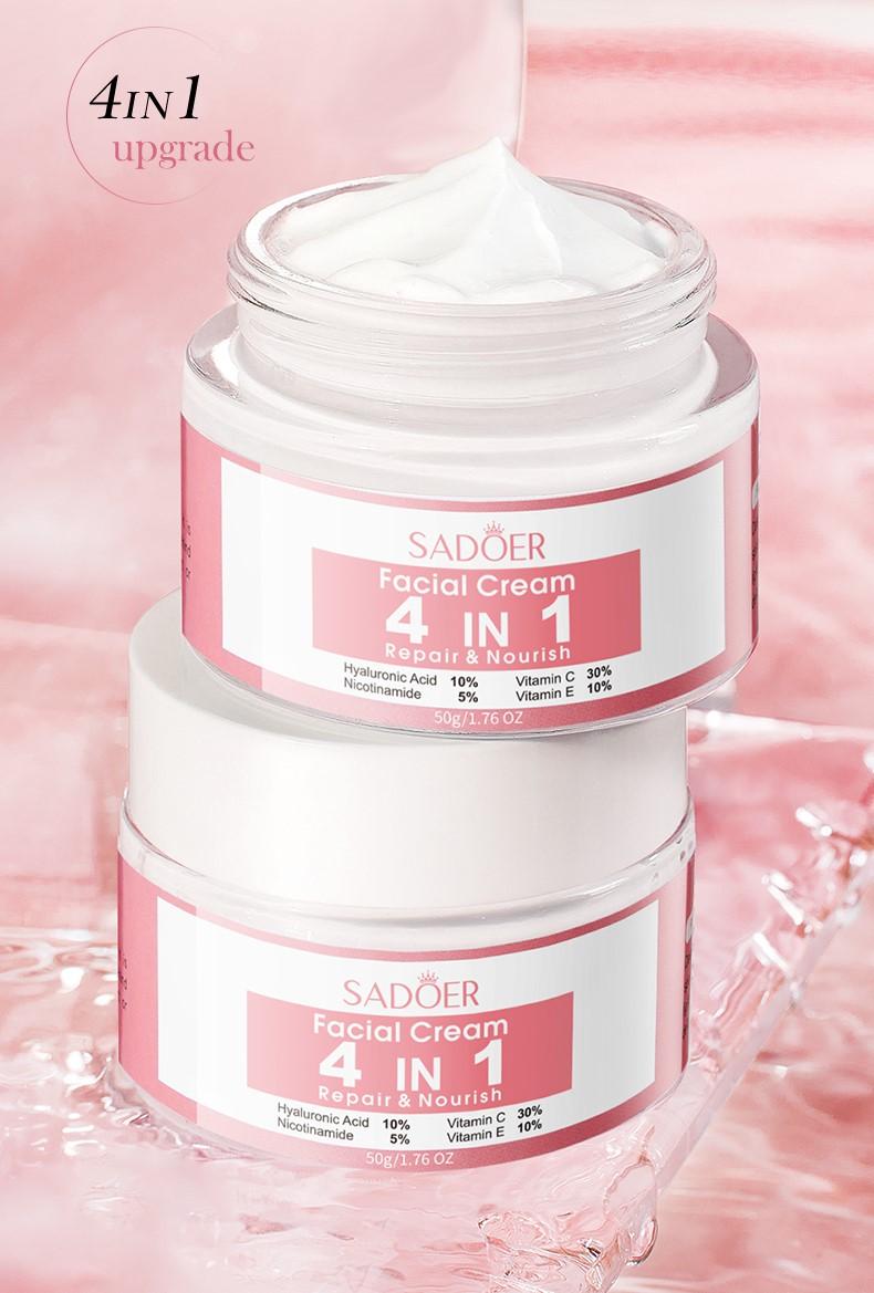 4-in-1 multifunctional face cream with a highlymoisturizing formula and a delicate texture,containing multiple skincare ingredients thatprovide hydration, firming, repair, andnourishment. Suitable for daily skincare use.