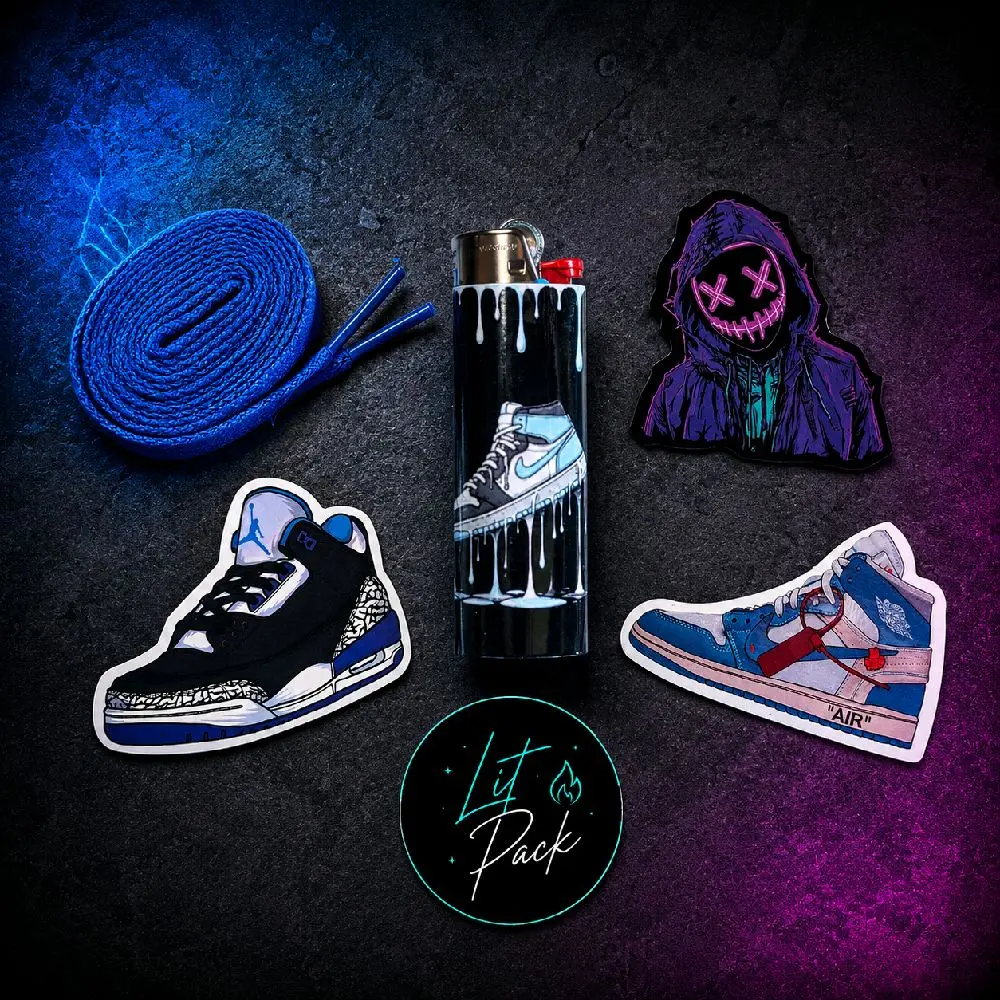 The Drip Lit Pack – Custom Wrapped Glitter BIC Lighter, Stickers & Accessory | Perfect to gift or collect! | Jordan / Shoes / Sneakers / Drip Aesthetic | Collectible | Cool Accessories | Unique Gift for Him or Her | Birthday Gift | Stocking Stuffer