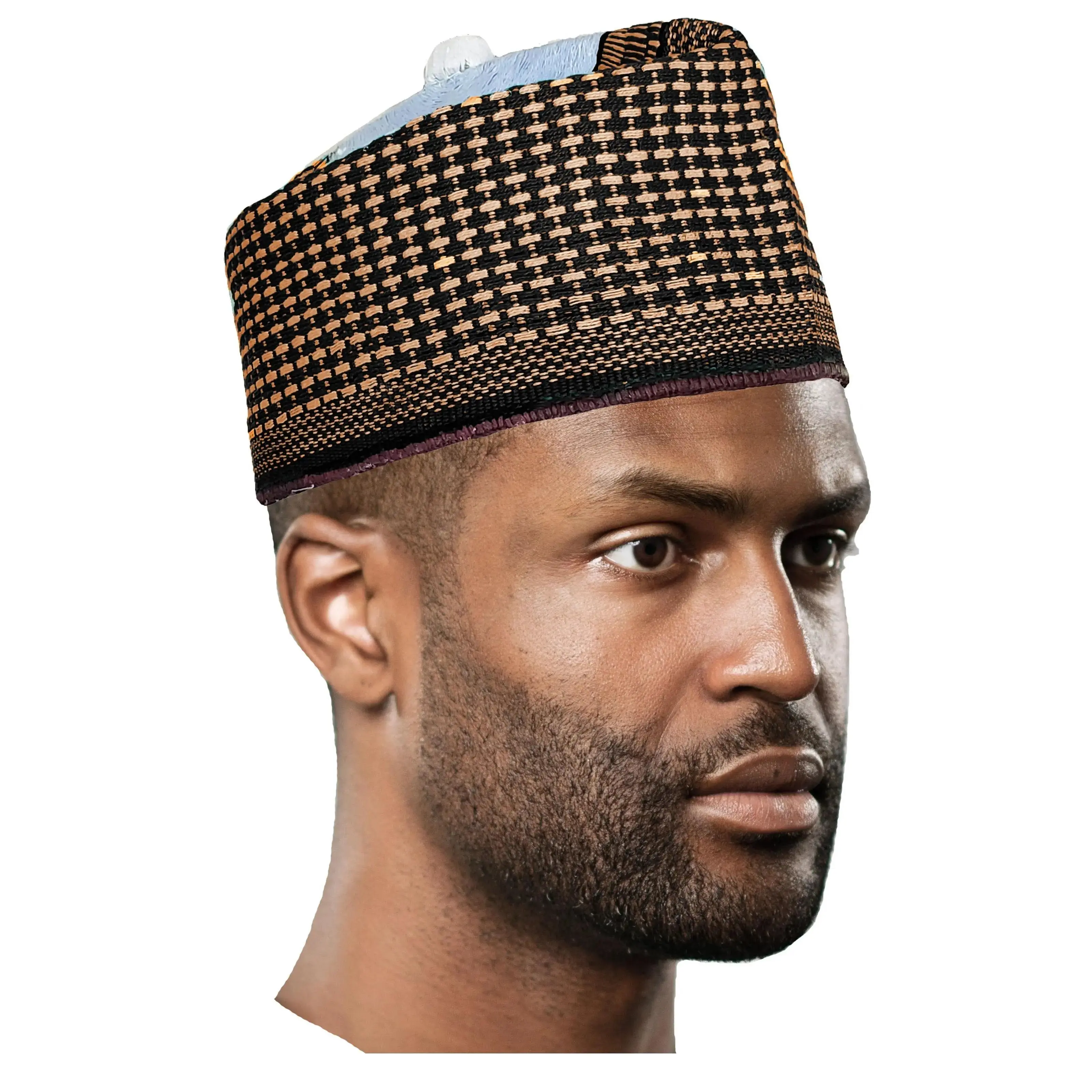 Yakubu Black and Gold Hausa Mallam Cap Fulani Hula Hand-Crafted African Traditional Kufi hat DPH630 | African Fashion | Dupsie's
