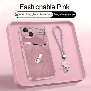 Suitable for [iPhone 15] high-end phone case，a beautiful four-leaf clover lanyard is included,printed case, no glitter，a lucky gourd will bring you good fortune，a variety of colors are available for you to choose from YM99