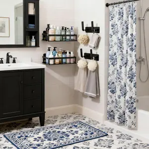 2 Pack Large Capacity Shower Caddy Adhesive Bathroom Shelves – No Drill Wall Mounted Organizer with Hooks