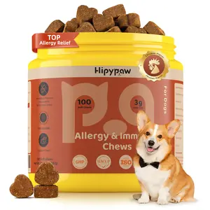 Hipypaw Allergy & Immune Bites for Seasonal Allergies, Soft Chews Treats for Dogs'Gut & Immune Health