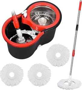Magic Spin Stick Mop and Bucket with Wringer Set, 360° Rotating Cleaning System, 3 Microfiber Heads, 51in Stainless Steel Adjustable Long Handle, Hands-Free Wet-Dry for Hardwood, Tile Home Cleaning, Stick Mop Mops