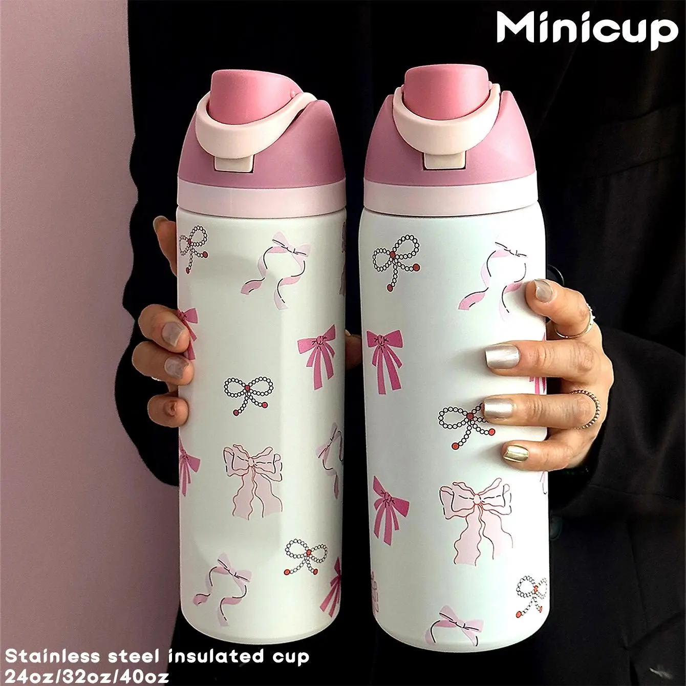 Butterfly Pattern Insulated Water Bottle Tumbler, 1 Count 24oz-32oz-40oz Stainless Steel Vacuum Flask with Straw, drinkware stylish flasks, Summer Cool Bottle Drinking Cup for Home Office School, Drinkware