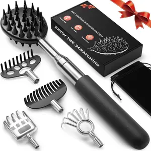 Telescoping Large Back Scratcher with 5 Detachable Heads, Extendable Back Massager Tool, Valentine's Day Gifts for Him, Gifts for Men with Beautiful Box