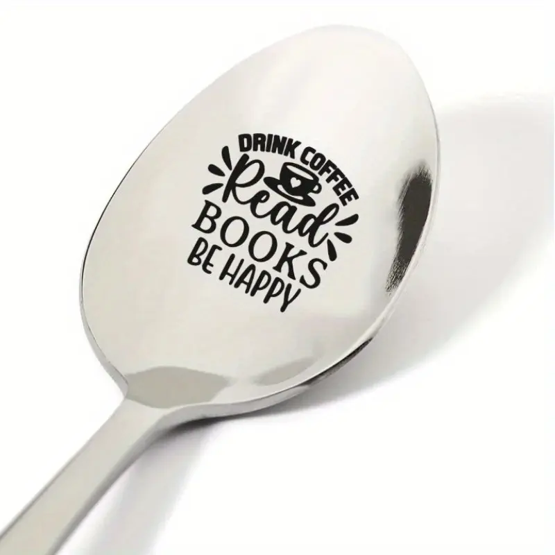 Stainless Steel Coffee Spoon Engraved Drink Coffee Read Be Happy Gift for Readers Durable Tea Dessert Spoon Laser Engraved Spoon