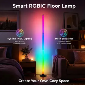 RGB IC LED Corner Floor Lamp Smart APP Control Remote Control Music Sync Dynamic Lighting DIY Colors Timer Scene Modern Ambient Light for Home Bedroom Gaming Room Party Deco Colorful Backlight