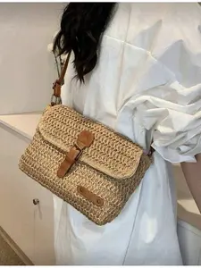 Vintage Fashion Large Capacity Woven Tote Bag Beach Vacation Shoulder Crossbody Bag Summer Holiday Woven Handbag