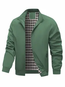 Men's Lightweight Casual Windbreaker Jacket, Fashionable Autumn & Spring Solid Color Coat, Ideal for Golf & Work, Multi-Purpose Business Outerwear