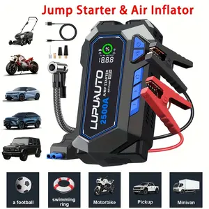 LUPUAUTO 2500A Portable Wireless Air Compressor Jump Starter with Digital Tire Inflator 150PSI Battery Pack USB Input Output LED Emergency Accessories Tools