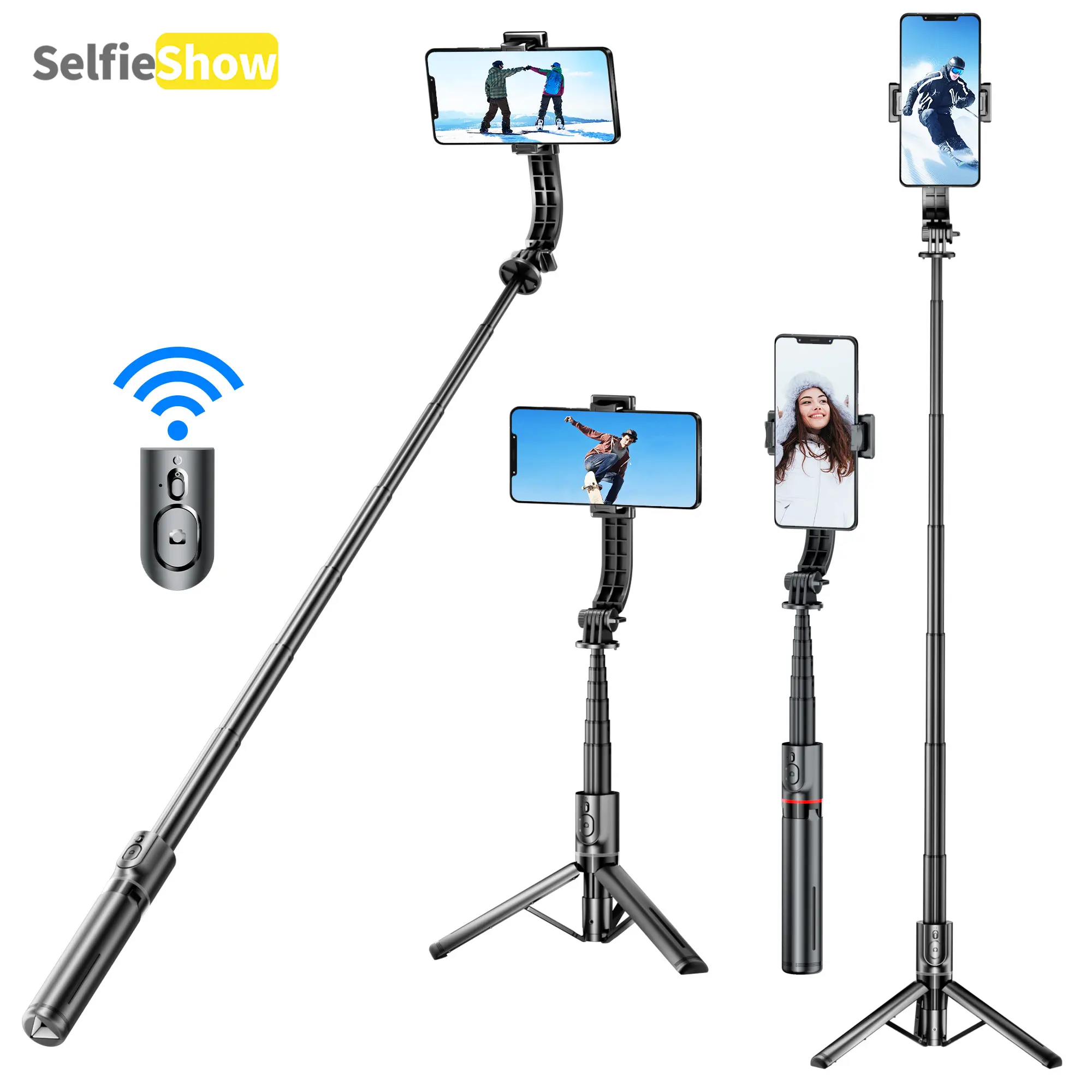 42" Aluminium Selfie Stick Tripod with Reinforced Umbrella Base, Ultra-Lightweight Mobile Phone Stand, Detachable Adjustable Handle, Wireless Bluetooth Remote for Travel Vlogging - Mobile Phone Accessories with Manufacturer Warranty, Smartphone, Remote Co