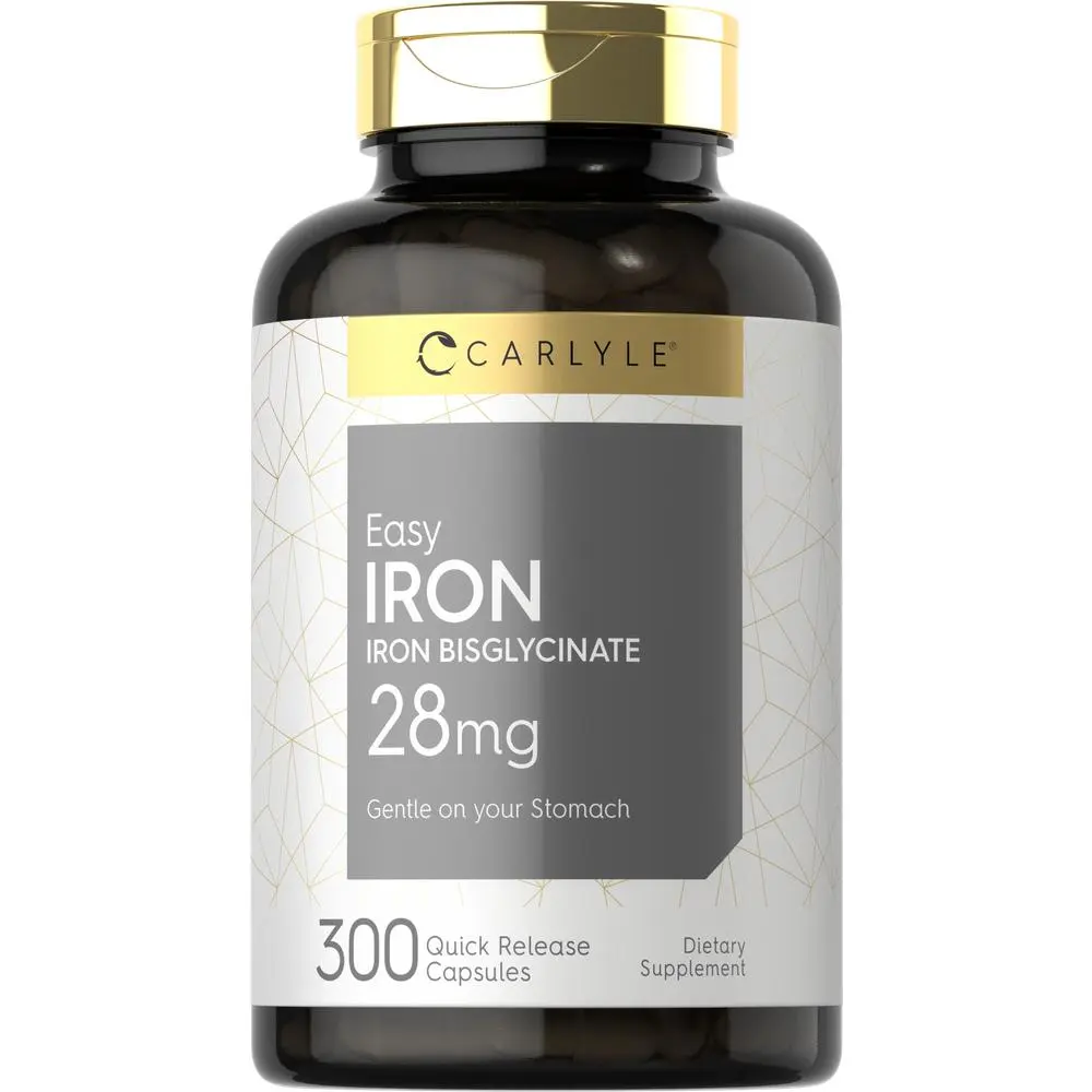 Carlyle Easy Iron Supplement for Women and Men | 28mg | 300 Capsules | as Ferrous Bisglycinate | Non-GMO and Gluten Free Carlyle Easy Iron Supplement for Women and Men | 28mg | 300 Capsules | as Ferrous Bisglycinate | Non-GMO and Gluten Free