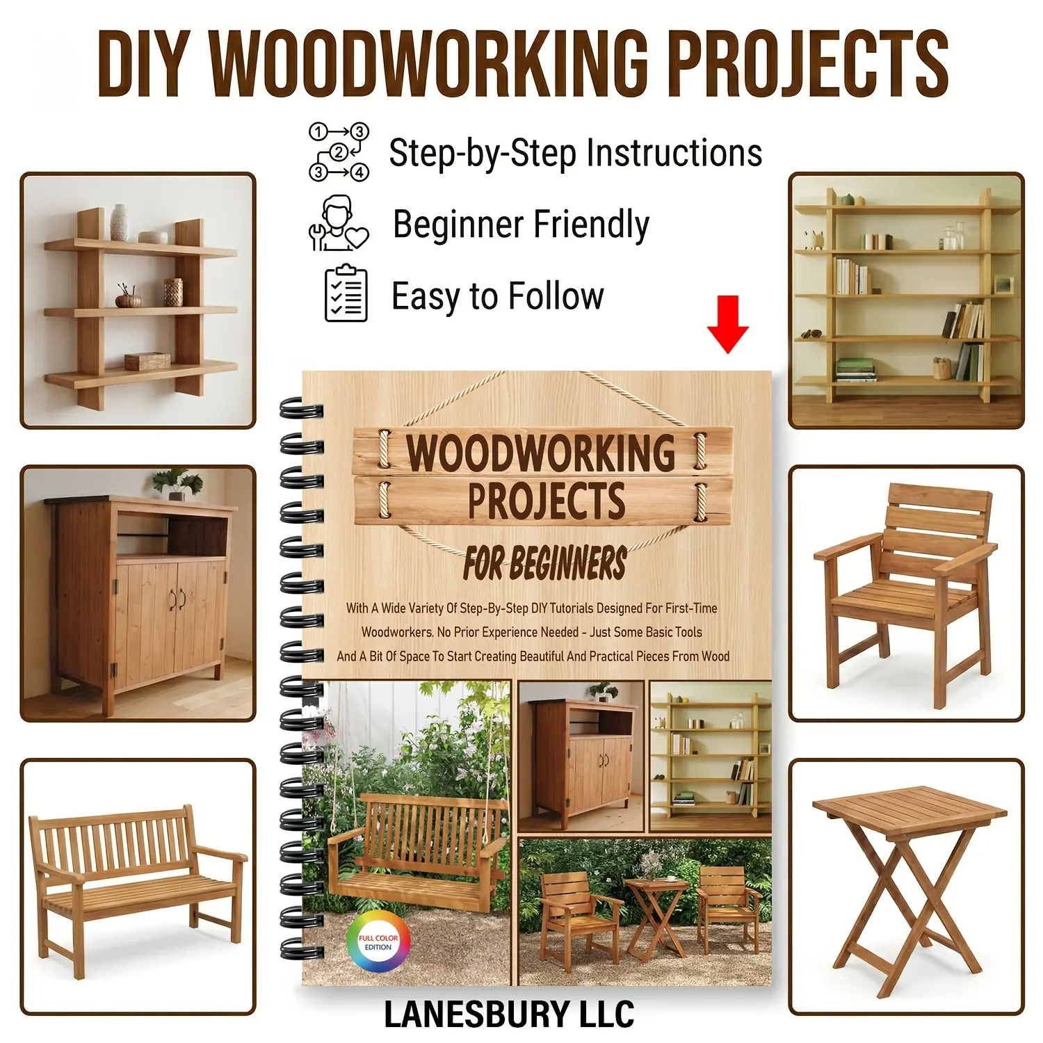 Beginner Friendly woodworking project planning, step-by-step Instructions Easy to Follow DIY blueprints, drawings and templates with dimensioning, to create practical and beautiful wooden works