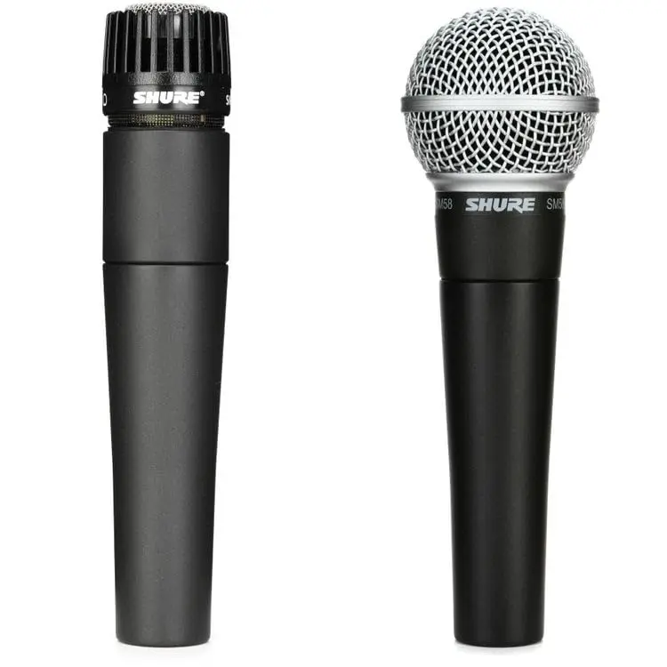 Shure SM57-SM58 Dynamic Cardioid Professional Microphone Set - Unisex, Crisp Sound, Versatile Functionality, for Instruments, Live Performance Vocals