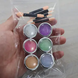 Professional Macaron Chrome Eyeshadow Powder Set, Shimmering Eyeshadow Palette, Ultra Pigmented Holographic Glitter Makeup, 8 Colors, Includes 6 Applicators