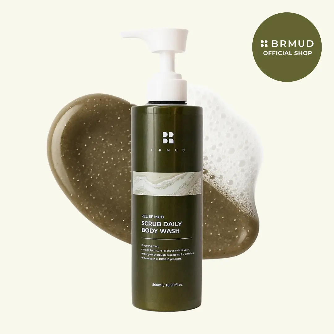 [Official Shop] BRMUD Relief Mud Scrub Daily Body Wash 500ml - Gentle Exfoliating & Hydrating Cleanser with Boryeong Mud & Salicylic Acid for Smooth Skin Care, Luxury, Spa Time, Sensitive, Soothing Smoother Evening