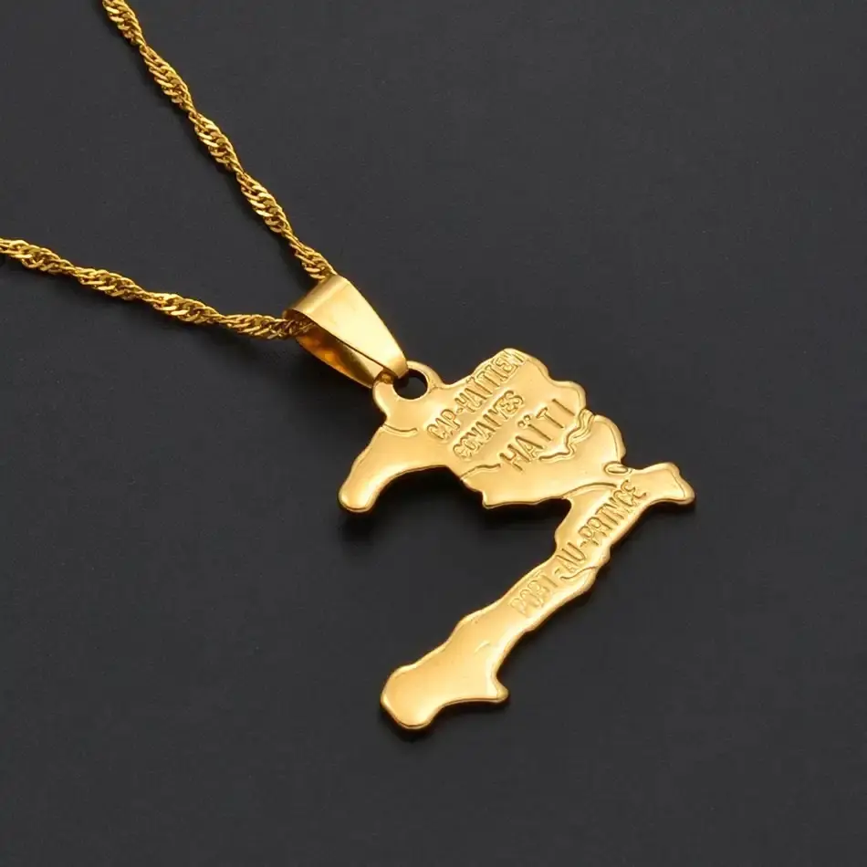 Haiti Gold Plated  Map Necklace Accessories