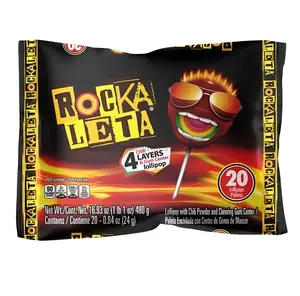 Sonrics Rockaleta Bag (20 Count) Tamarindo Mexican Candy Chili Powder Lollipop Sweet Snack Bonbon, Dulces Mexicanos