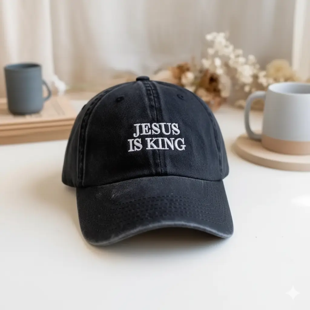 Jesus Is King Embroidered Dad Cap, Christian Dad Cap, Minimal Religious Gift for Him or Her, Bold Statement Christian Cap